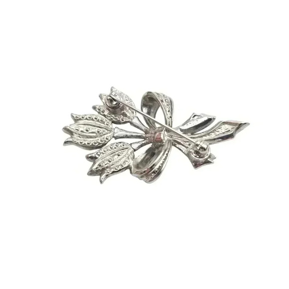 Avon Tulip Pink Rhinestone Pewter Brooch Pin Silver Tone Vintage - Picture 3 of 5